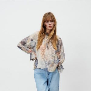 Zara ruched printed shirt